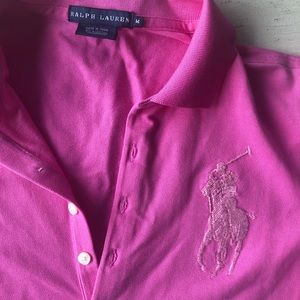 Hot pink Ralph Lauren polo with beaded logo